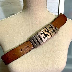 Diesel Large Logo Belt - Unisex Brown Leather
